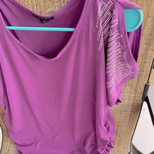 Sexy lilac open shoulder blouse